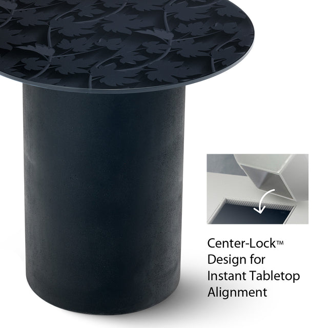 BLACK FOREST Round End Table with Glossy Black Base