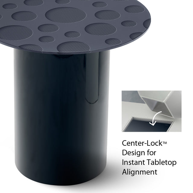 LUNA Round End Table with Glossy Black Base