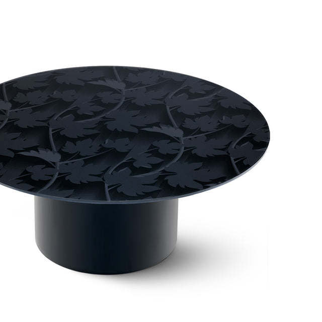 BLACK FOREST Round Coffee Table with Glossy Black Base