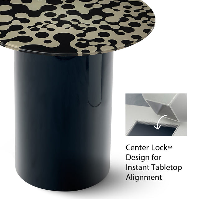 AUGUSTA Round End Table with Glossy Black Base