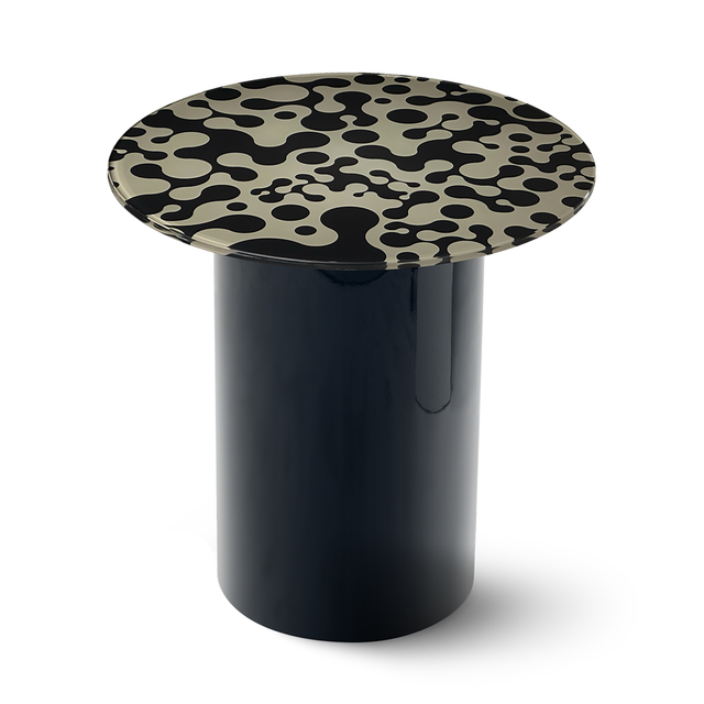 AUGUSTA Round End Table with Glossy Black Base