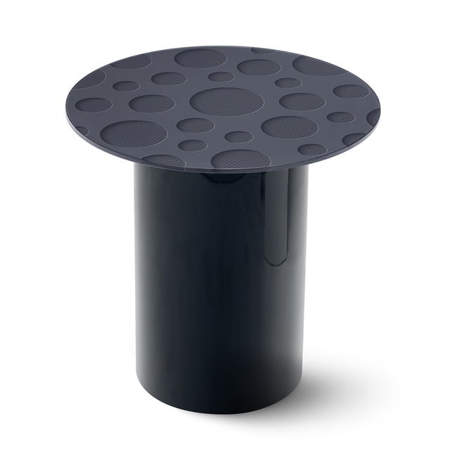 LUNA Round End Table with Glossy Black Base