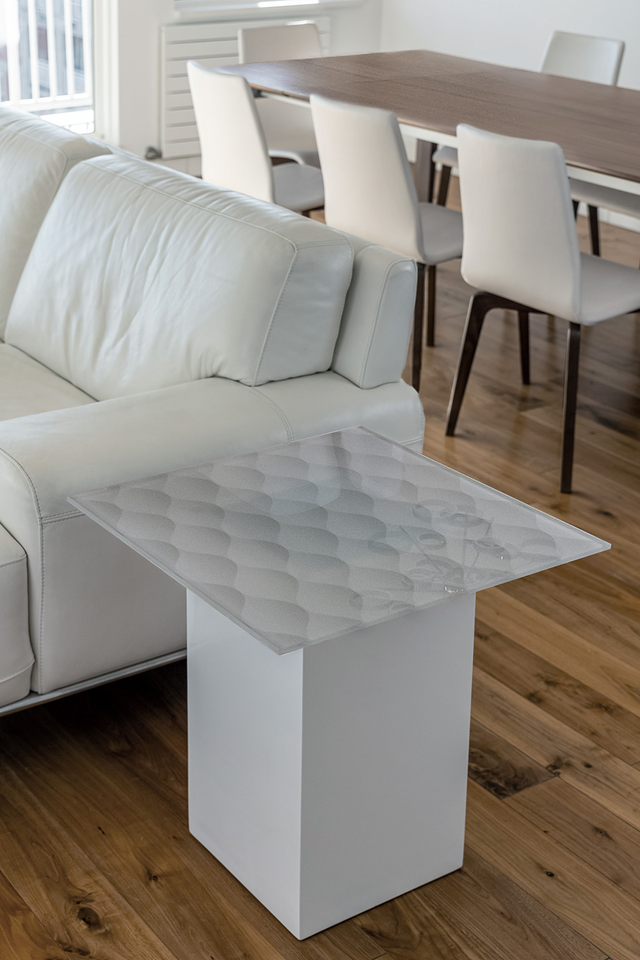 LUVIA Square Coffee Table with Glossy White Base