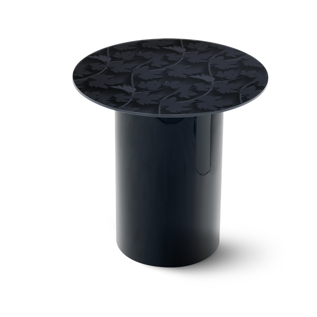 BLACK FOREST Round End Table with Glossy Black Base