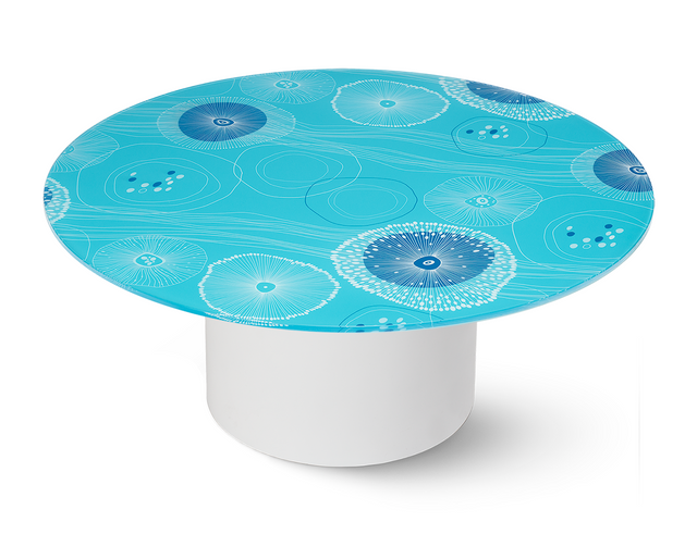 AQUAS Round Coffee Table with Glossy White Base