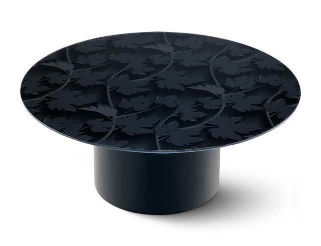 BLACK FOREST Round Coffee Table with Glossy Black Base