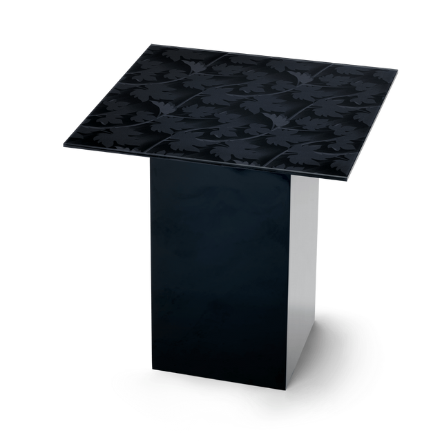 BLACK FOREST Square End Table with Glossy Black Base