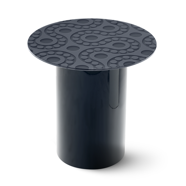 POLARIS Round End Table with Glossy Black Base