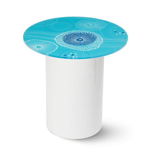 AQUAS Round End Table with Glossy White Base