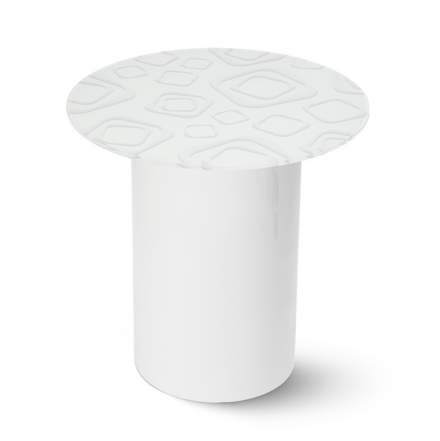 CUBIX Round End Table with Glossy White Base